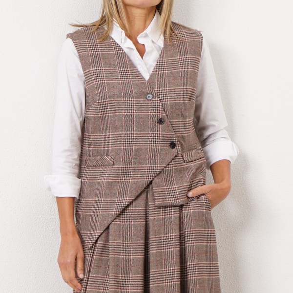 asymmetric plaid vest