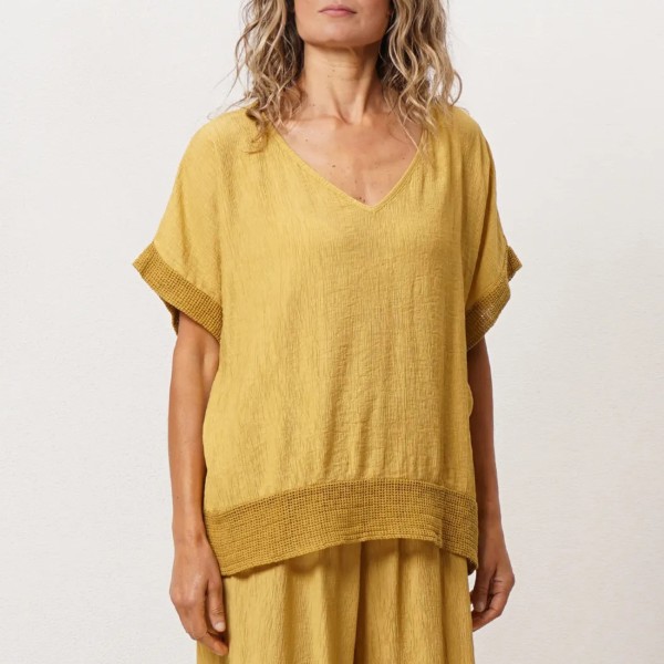 Bamboo crepe blouse with appliqué