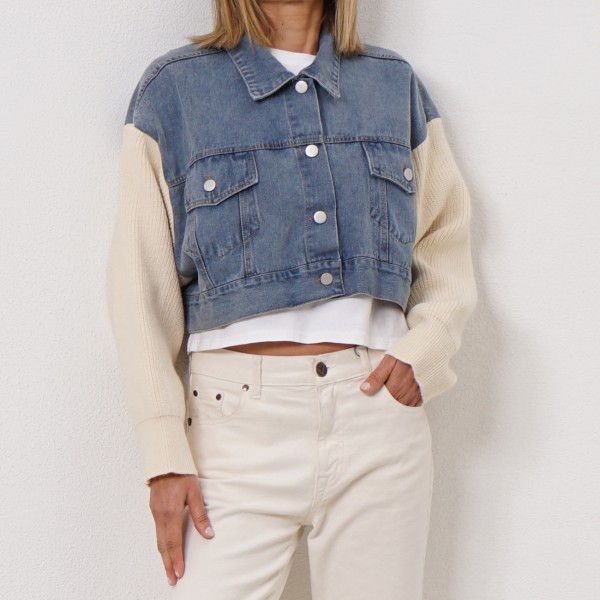 jacket with knitted sleeves