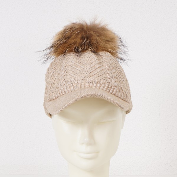 knit cap with natural pompom