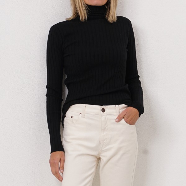 ribbed high-neck knit sweater