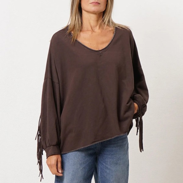 Fringed crewneck sweatshirt