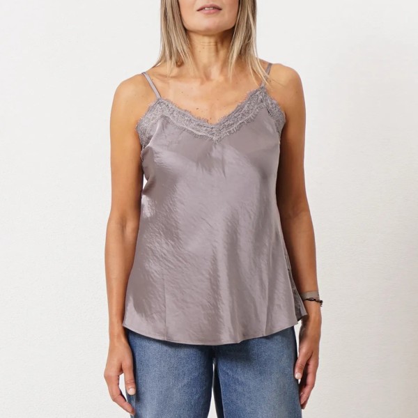 Satin tank top with lace