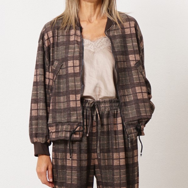 Checkered knit bomber jacket