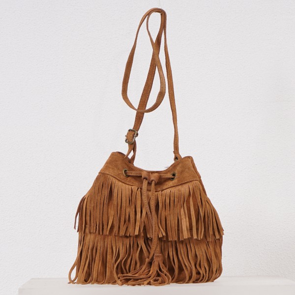 leather suitcase with fringes
