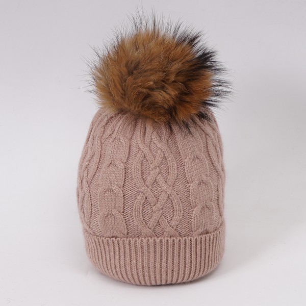 wool/viscose bonnet w/ removable natural pompom