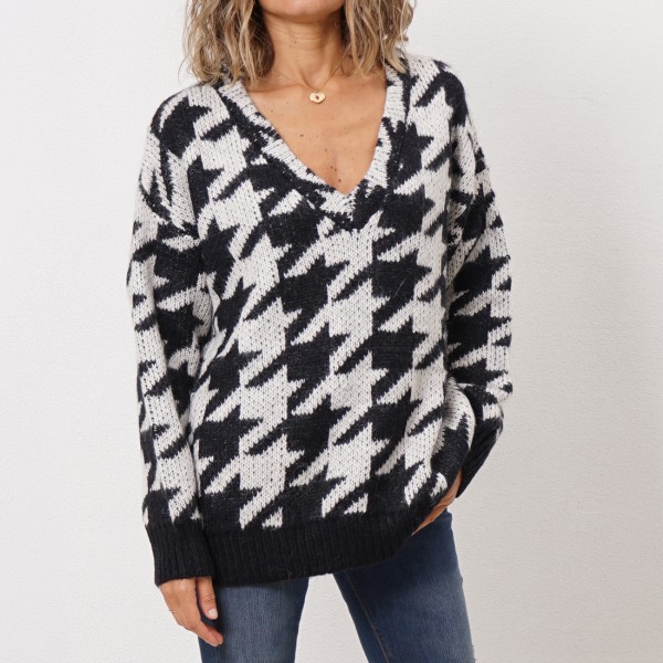 pied de poule knit sweater