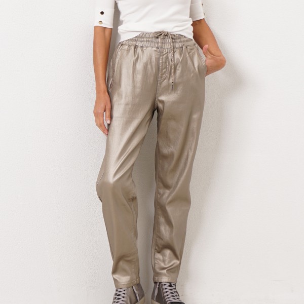 shiny pants with adjustable elastic waistband