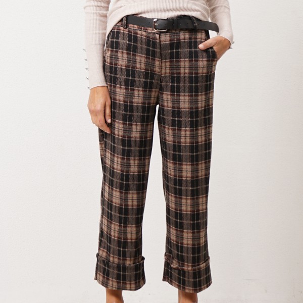 plaid wide-leg pants with hem