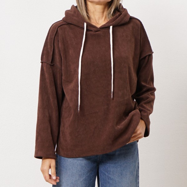 Ribbed knit sweatshirt with hood