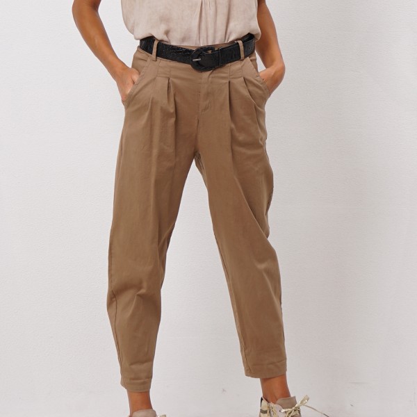 twill pants with pleats