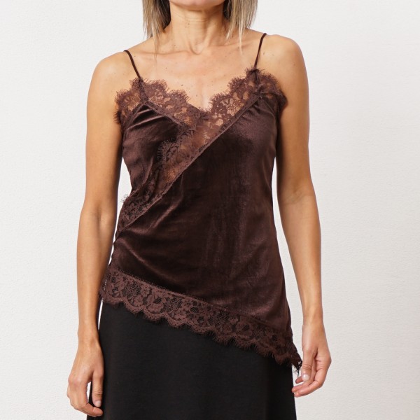 Velvet top with lace and elastane