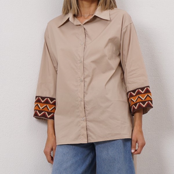 poplin blouse with/embroidered