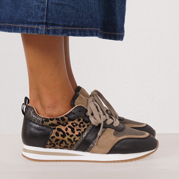 sneaker with animal print appliqué