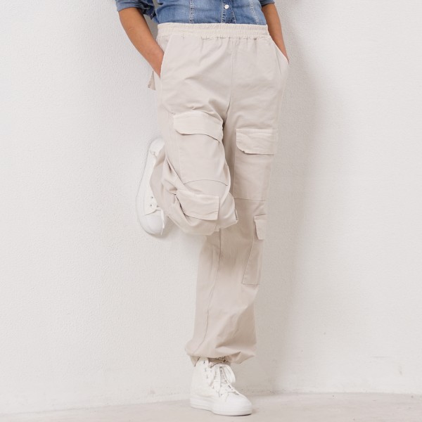 twill pants with ties and side pockets
