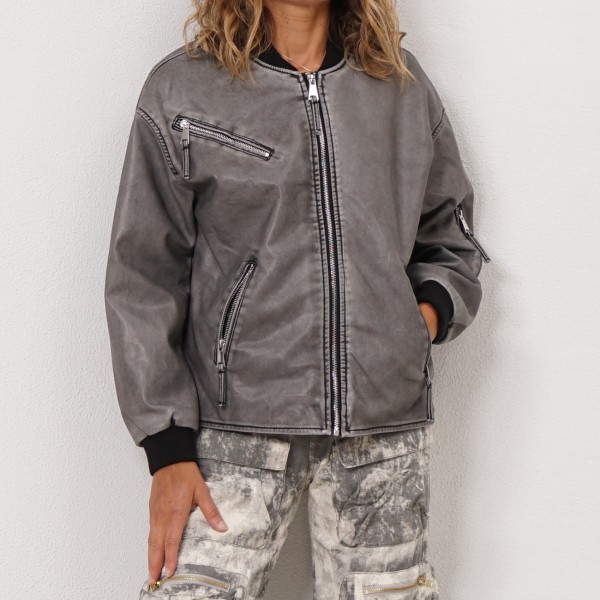 oversize vintage eco-leather bomber