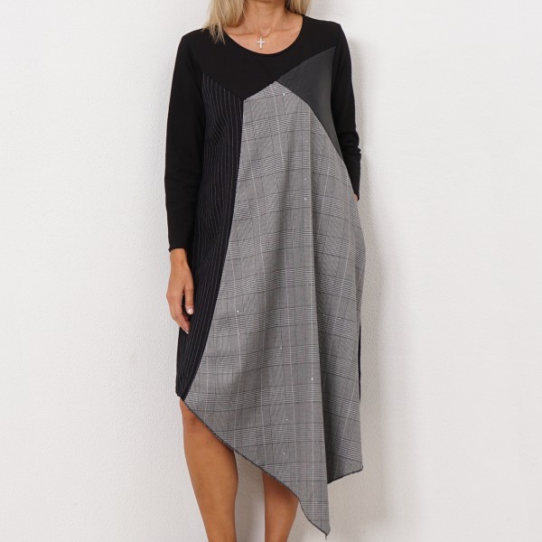 asymmetrical dress with mix of fabrics