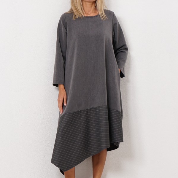 asymmetrical dress with mix of fabrics