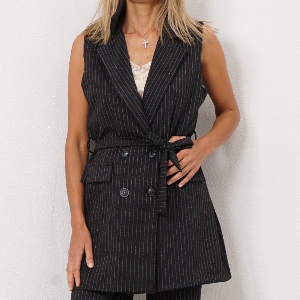 striped vest with belt