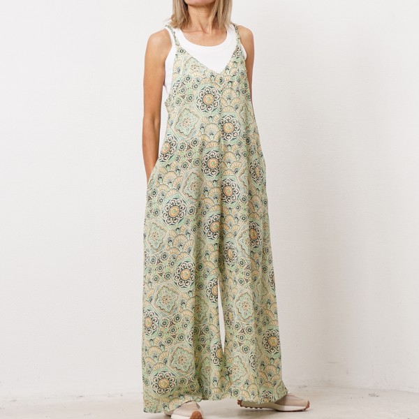 Printed jumpsuit in cotton canvas