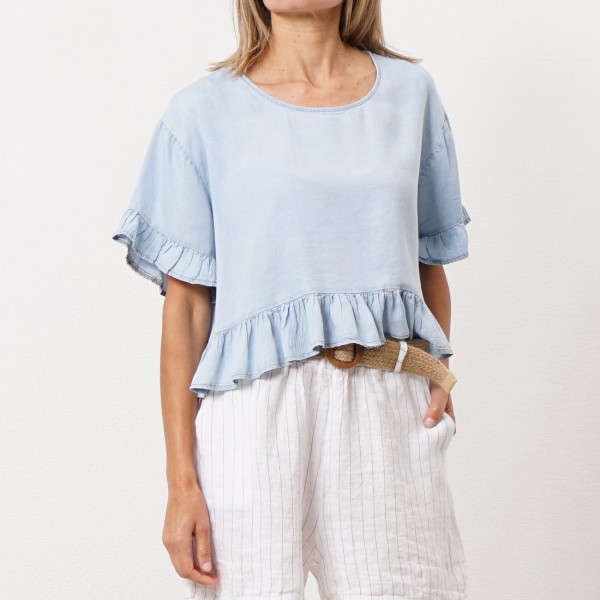 denim blouse with ruffles (tencel)