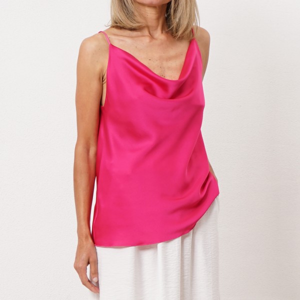 satin top with draped neckline