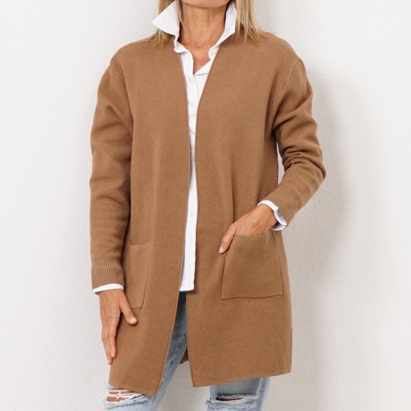 knitted coat with patch pockets