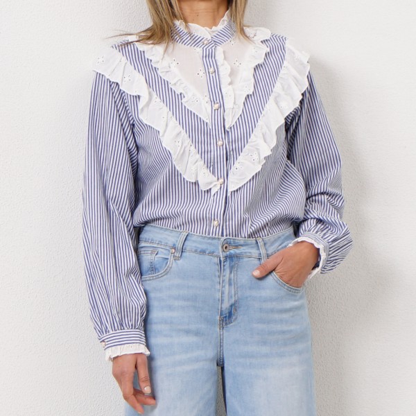 striped blouse with ruffles (English embroidery)