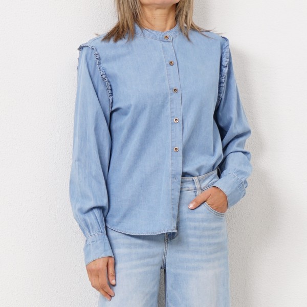 denim blouse with/ ruffles