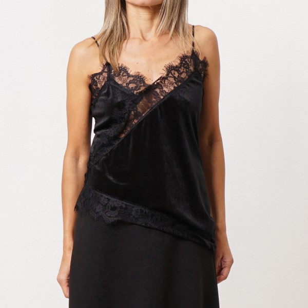Velvet top with lace and elastane