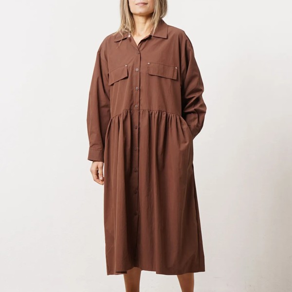 Oversized gathered dress in premium cotton mesh
