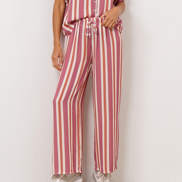 Striped crepe pants with elastic waistband and drawstring adjustment