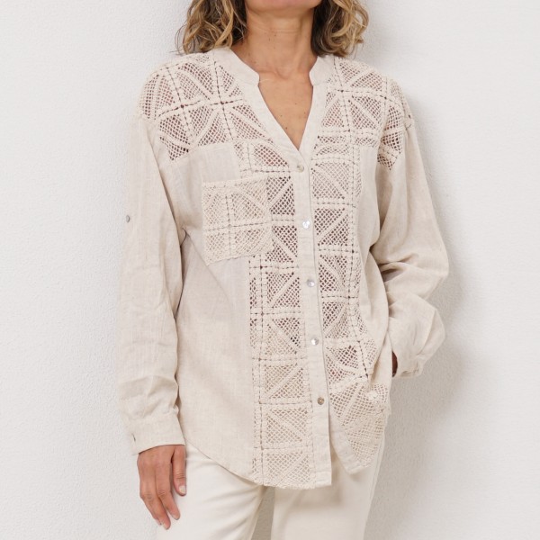 linen crochet blouse with viscose