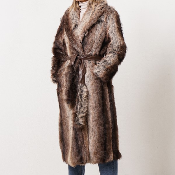 fur coat with belt