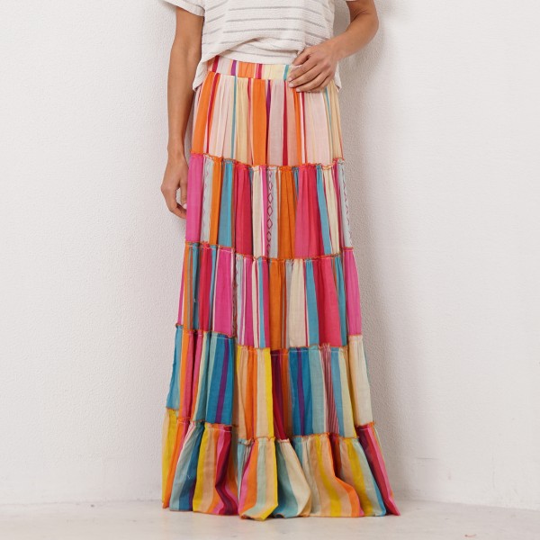 patchwork skirt with embroidered stitch