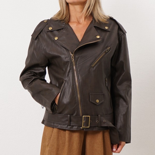 oversize vintage eco-leather jacket