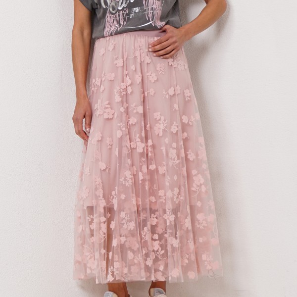 pleated tulle skirt with velvet print