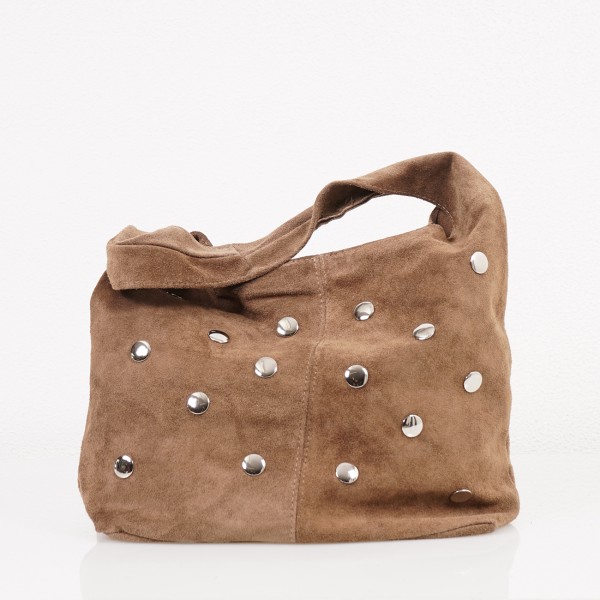 Leather bag with suede appliqués