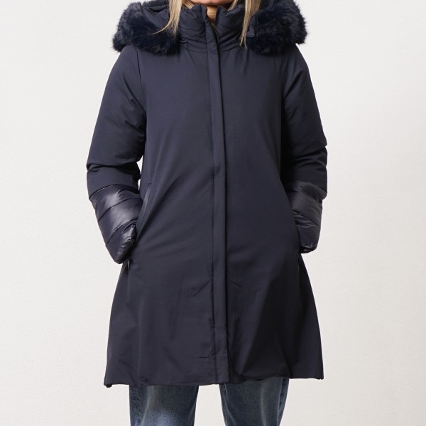 A-line quilted parka with hood