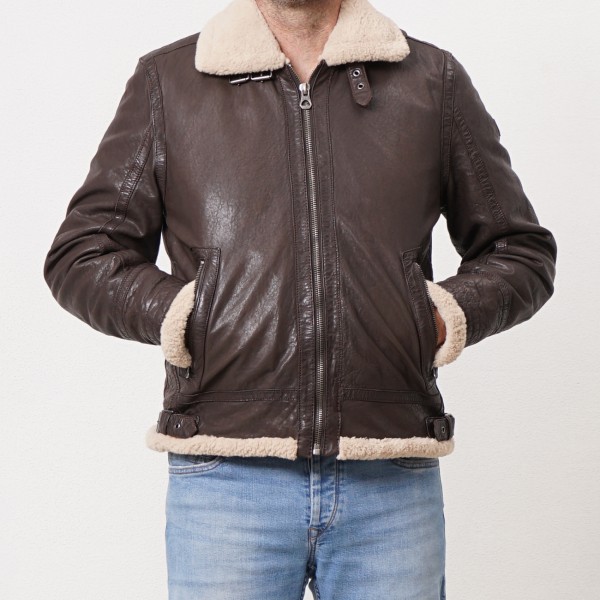 leather jacket with natural fur on the inside and collar