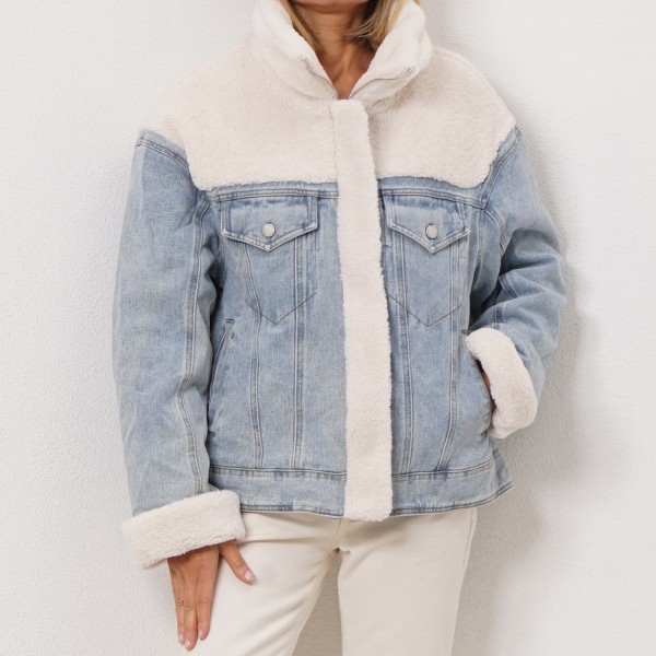 oversize denim jacket with sheepskin