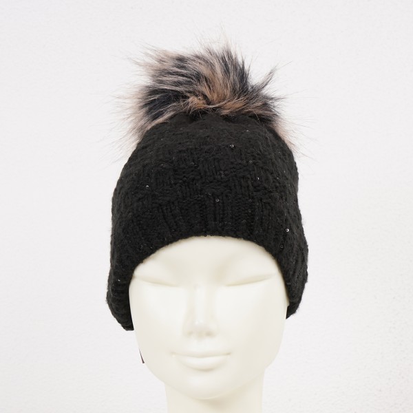 knitted hat with sequins and pompom (fleece inside)