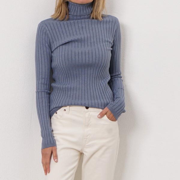 ribbed high-neck knit sweater