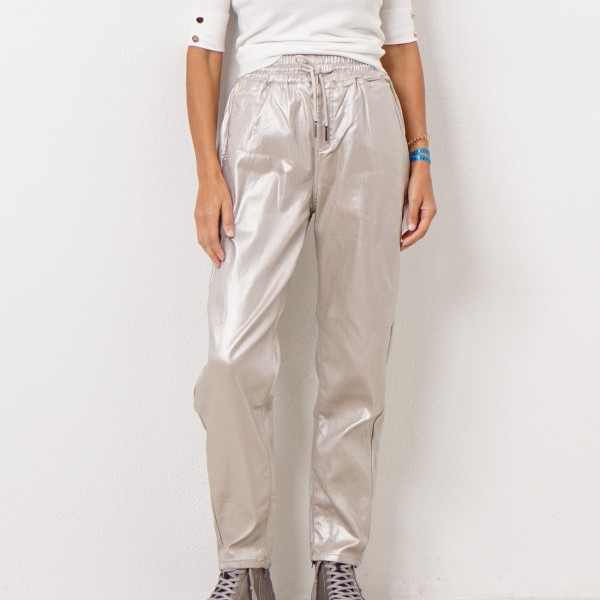 shiny pants with adjustable elastic waistband