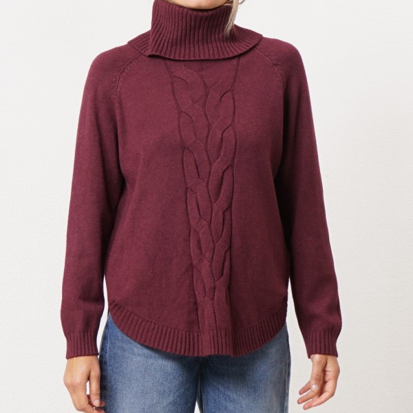 High-neck knit sweater with braid detail