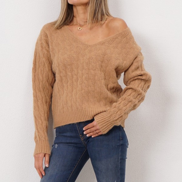 plaited knit v-neck sweater