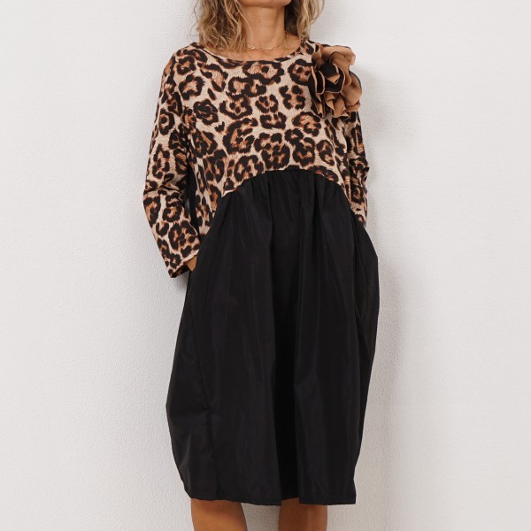 dress with mix of fabrics (animal print)