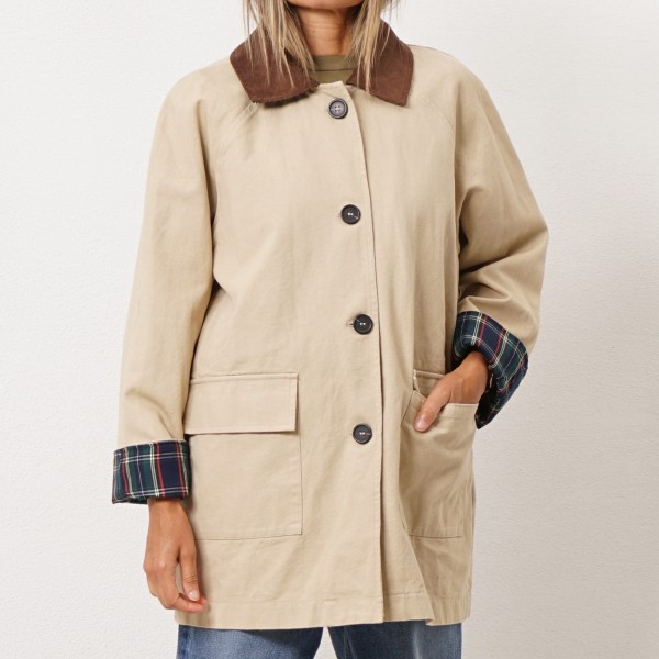 Twill parka with corduroy collar