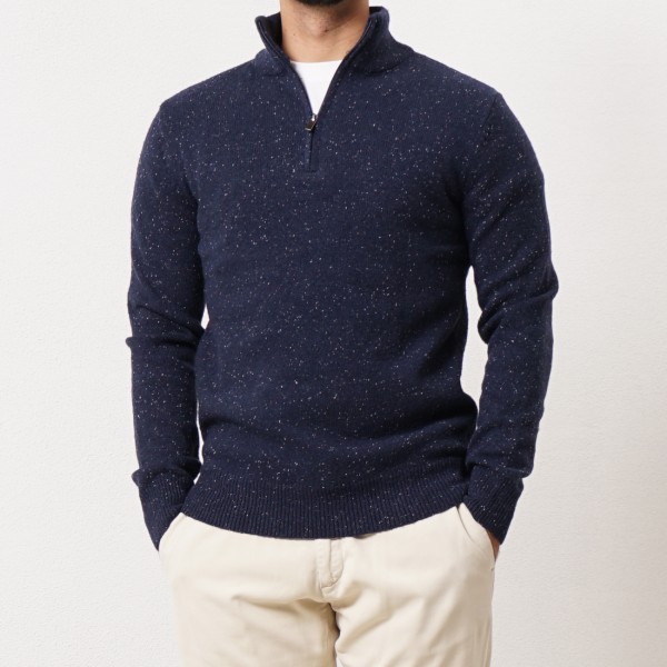 Heather knit shirt with trucker collar