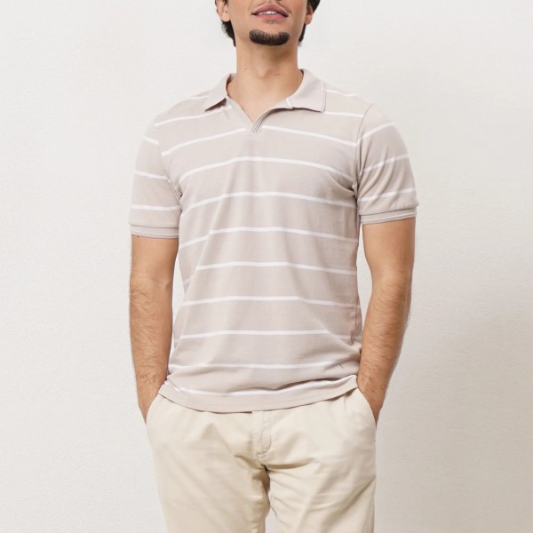 Striped polo shirt in piqué with spandex